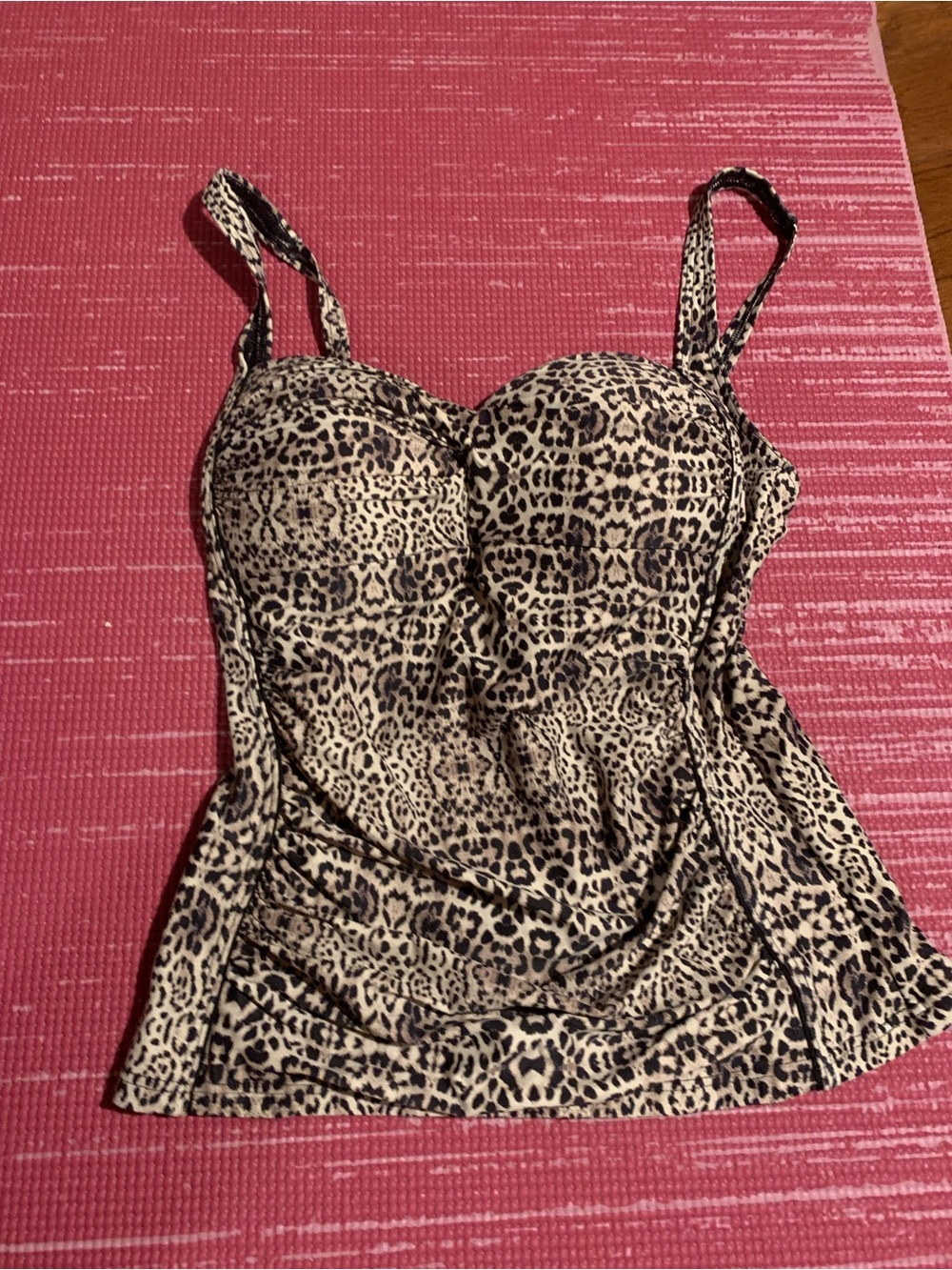 Tankini Leopard Print Sweetheart Bustier Tank Top - Black & Cream